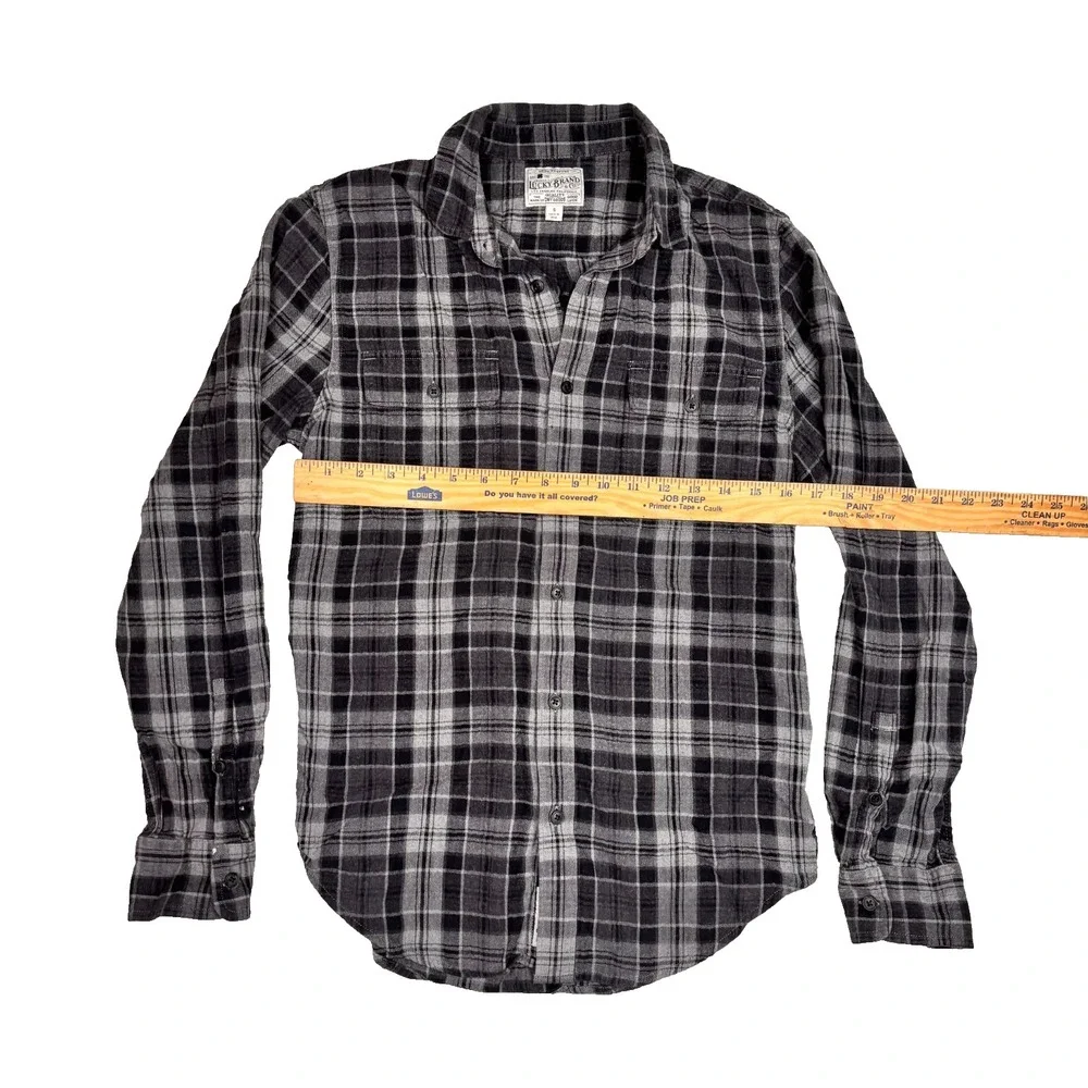 Lucky Brand Classic Fit Flannel Shirt Size Small Mens Plaid Warm‎ Black Gray
